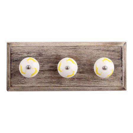 Yellow Running Rein Deer Pattern Ceramic Wooden Hooks